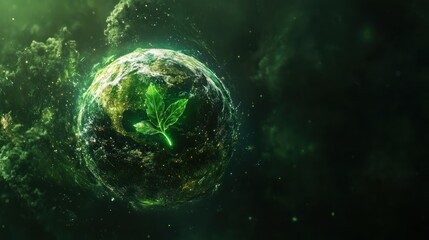 Globe with plant growth illustration depicting growth ecology and environment