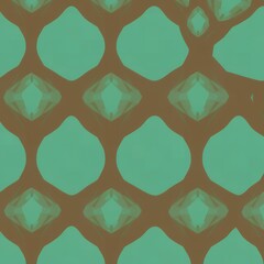 Geometric pattern with interconnected teal shapes and brown lattice work Abstract