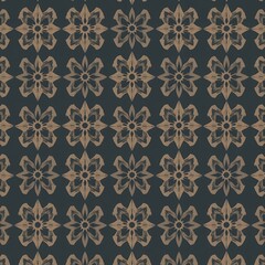 Geometric brown floral pattern on dark grey background seamless tiling ornamental motif