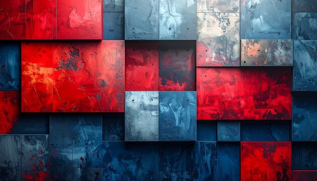 Abstract geometric pattern of red and blue squares