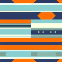 Abstract geometric pattern with horizontal stripes and diamond shapes in blue orange and light blue