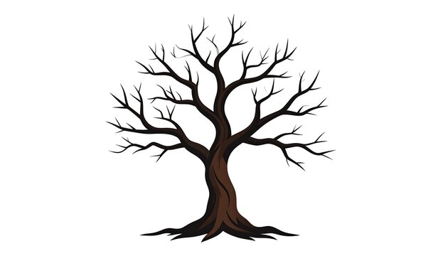 Silhouetted bare tree against white background