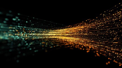 Glowing particles streaming through darkness abstract light