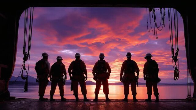 Silhouette of Solidarity: Silhouette of dedicated individuals united against a majestic, watercolor-like sunset, evoking a sense of camaraderie and hope. 