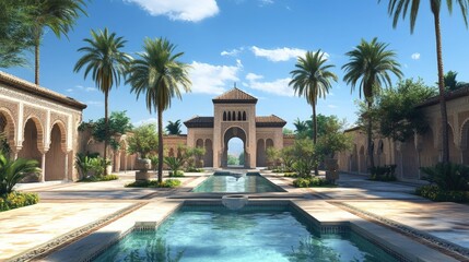 Serene Moorish Courtyard Oasis: Architectural Paradise