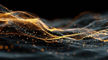 Golden light streams with scattered particles abstract background