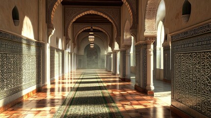 Obraz premium Sunlit Moroccan Corridor: Architectural Marvel