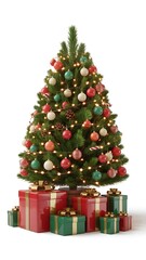 Festively decorated christmas tree abundantly adorned with ornaments and gifts