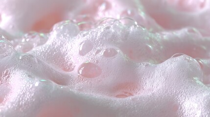 Fototapeta premium Close-up of frothy, pink suds with translucent bubbles, creating an abstract, textured surface