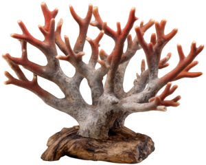 Unusual red coral fungus with branching mushroom structure. This vibrant and beautiful marine element from nature, isolated, showing intricate and delicate detail