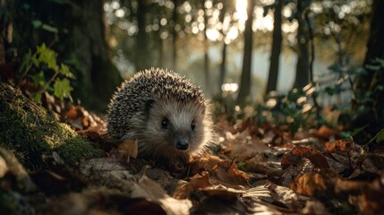 Hedgehog forest sunlight
