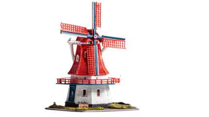 This is a 3D puzzle model of a Dutch windmill on white background 