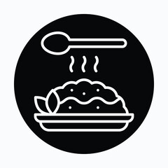 Fried Rice with Spoon Isolated Vector Circular Style Icon