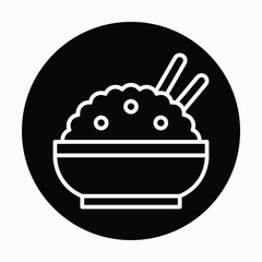 Steamed Rice Bowl with Chopsticks Isolated Vector Circular Style Icon