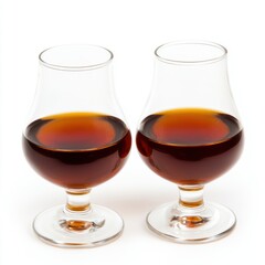 Elegant Glasses of Dark Liquor on a White Background