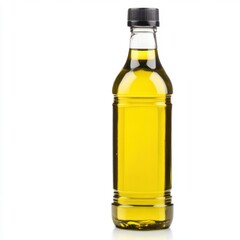 Bottled Olive Oil in Clear Plastic Container on White Background