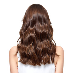 Naklejka premium Woman with Long, Wavy Hair Showcasing Natural Waves and Shine from the Back View in Studio Setting