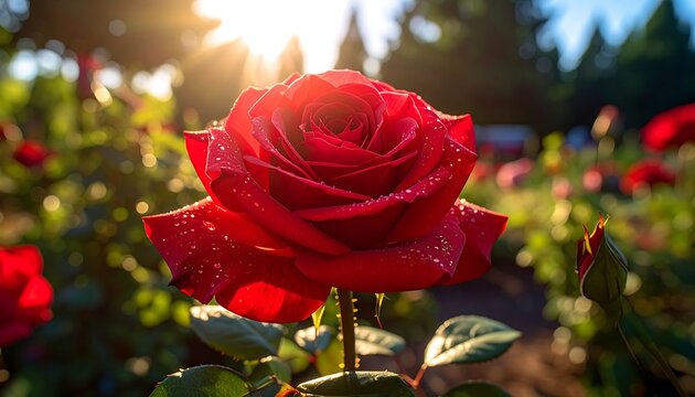 Red rose in sunlight