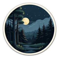 an AI Image Generator, Moonlit Forest Path With Silhouetted Pines and Full Moon