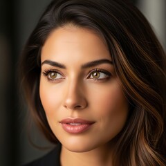 Fototapeta premium Beautiful Woman Portrait, Close Up, Attractive, Focus, Gaze.