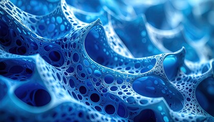 Abstract Blue and White Cellular Structure with Organic Pattern Intricate Design