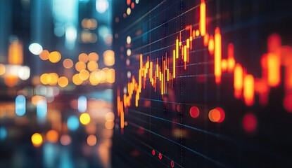 Night city lights blur background financial data chart