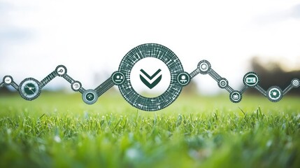 Abstract graphic of a downward trend, overlaid on a grassy field