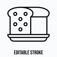 Bread Loaf on Plate Isolated Vector Lineal Style Icon, Editable Stroke.