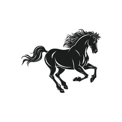 Black Horse Silhouette Running – Wild Stallion Vector Illustration on White Background