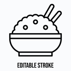 Steamed Rice Bowl with Chopsticks Isolated Vector Lineal Style Icon, Editable Stroke.