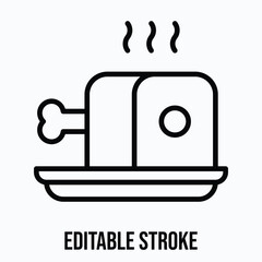 Meat Loaf Slice on Plate Isolated Vector Lineal Style Icon, Editable Stroke.