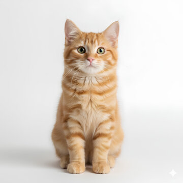 Ginger Kitten in the Studio: A charming ginger kitten with captivating eyes sits poised, its vibrant fur and attentive gaze fill the frame in this studio portrait.