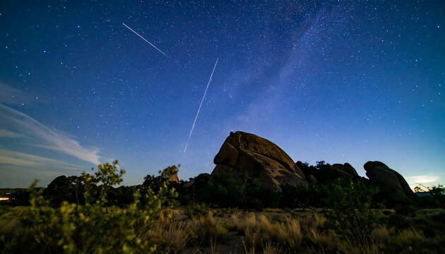 Starry night over rocky landscape