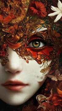 A woman with flowers on her face