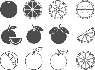 Fresh oranges and citrus slices vector icons perfect for healthy food branding and recipes