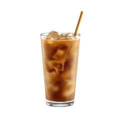Refreshing Iced Coffee Beverage with Ice Cubes and Straw in Clear Glass for Summer Enjoyment or Cafe Scene