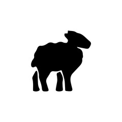 A stylized black silhouette of a young lamb or sheep. This graphic illustration features a farm animal in a simple, iconic design, isolated on a plain white background