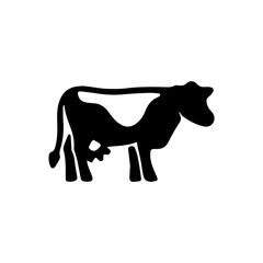 Minimalist black silhouette illustration of a dairy cow, an iconic symbol representing farm animals