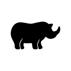 Bold and stylized black rhinoceros silhouette graphic, representing the formidable strength and endangered beauty of this magnificent African animal