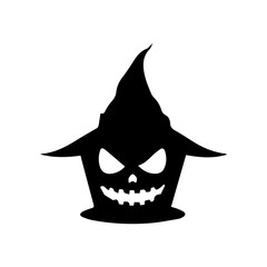 Spooky Halloween cupcake illustration with a scary face and pointed hat, perfect for holiday decorations and themed parties