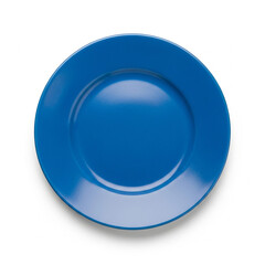 Bright blue ceramic plate on a white background dish