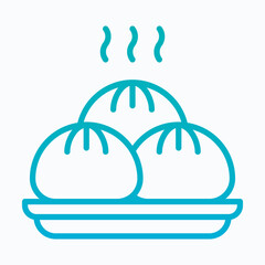 Three Steamed Dumplings on Plate Isolated Vector Lineal Gradient Icon
