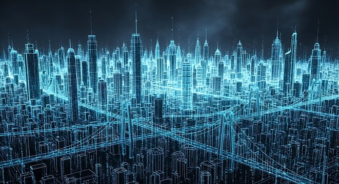 Futuristic Cityscape Digital Network.