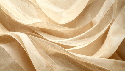 Abstract Beige Wavy Textured Background with Subtle Shimmering Effect and Soft Shadows in a Macro Studio Shot Creates an Elegant Neutral Aesthetic