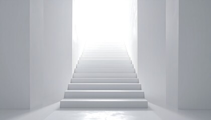 Minimalist White Stairway Ascending to Bright Light, Architectural Design