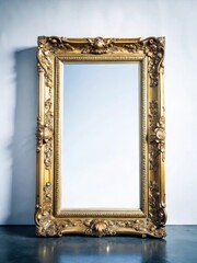 Frame with golden wood grain texture and ornate design