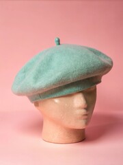 Turquoise French Cap Beret Side View Isolated on White
