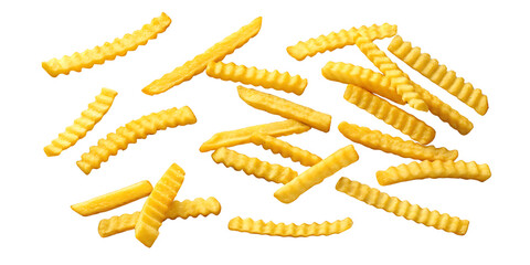 Golden Crinkle Cut French Fries Delicious Fast Food Against Black Backdrop Isolated Appetizing Culinary Delight Ready to Eat