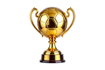 Golden football trophy isolated on white background