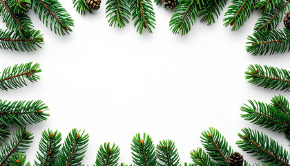 Festive Christmas Frame with Green Branches.